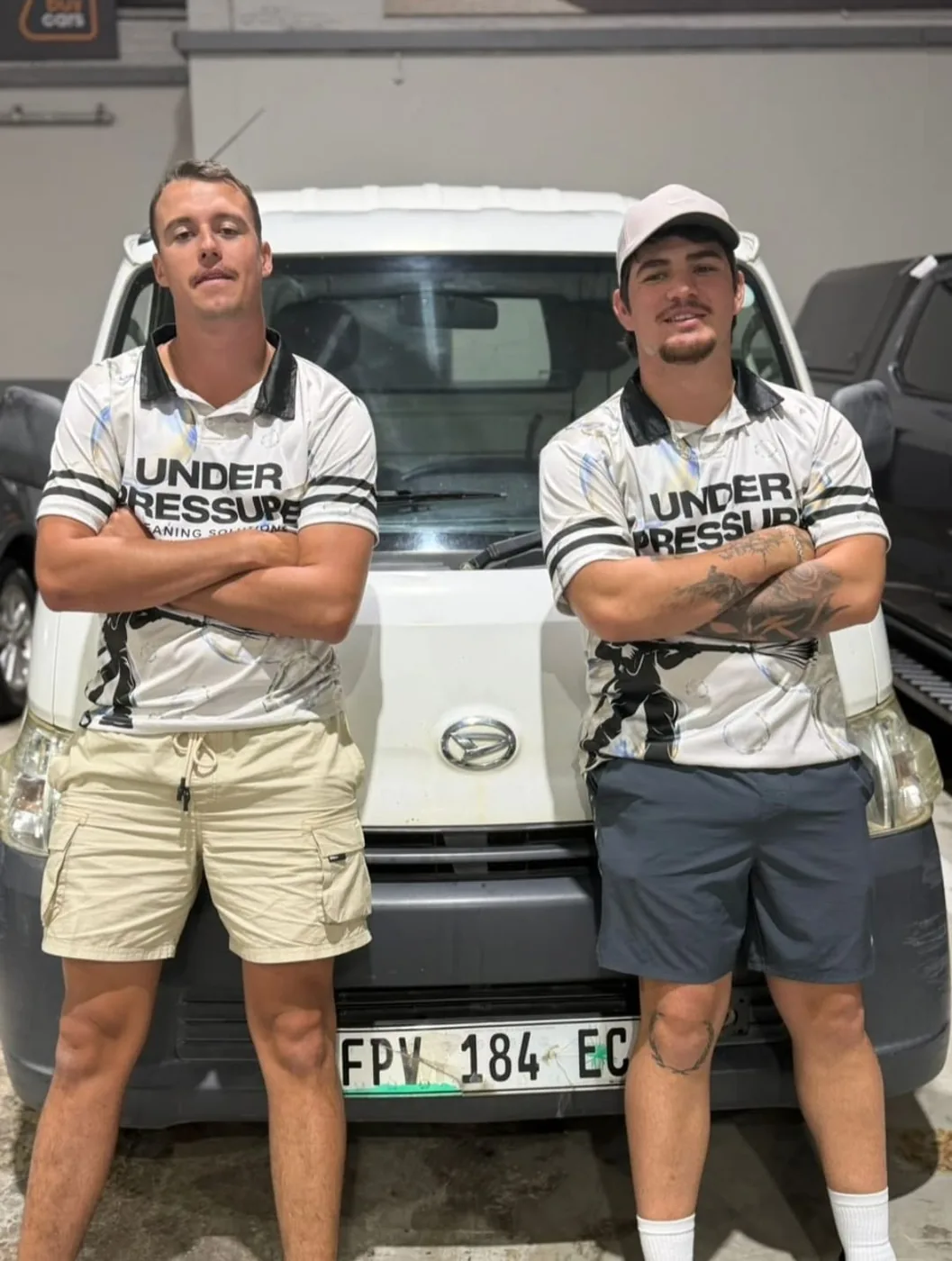Seth Killian and Corne Ferreria, the owners of Under Pressure, photographed together on site in Gqeberha